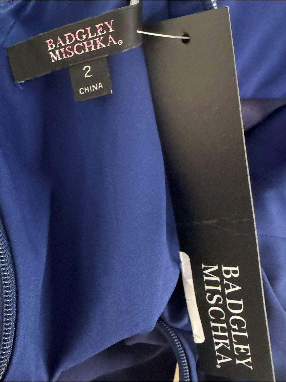 $496 Badgley Mischka Women Blue Twisted Front Long Sleeve A-Line Dress Size 2 - Picture 7 of 8